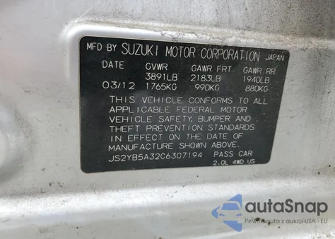 2012 Suzuki Sx4 из США, поврежденный, VIN JS2YB5A32C6307194